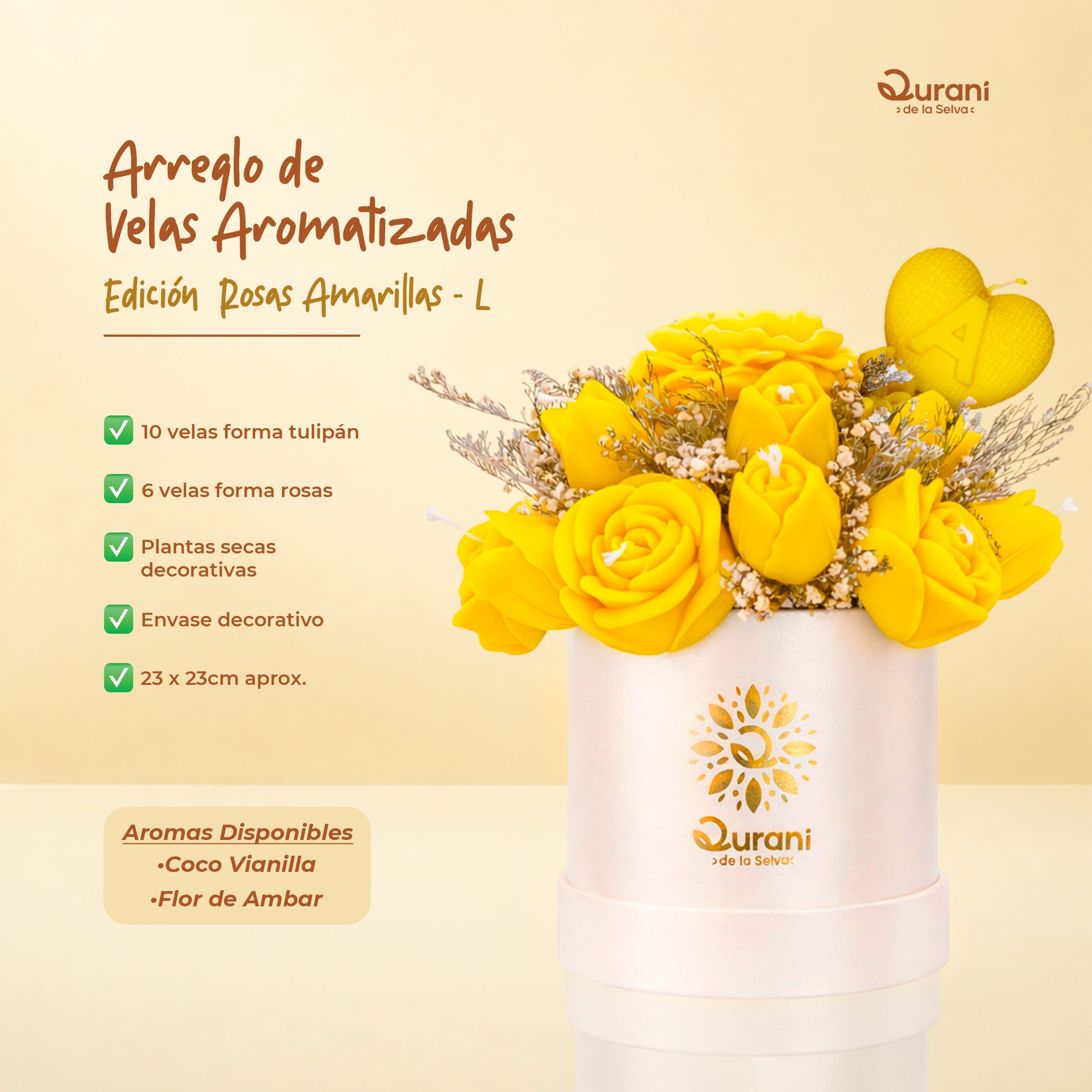 Arreglo de Velas Rosas Amarillas