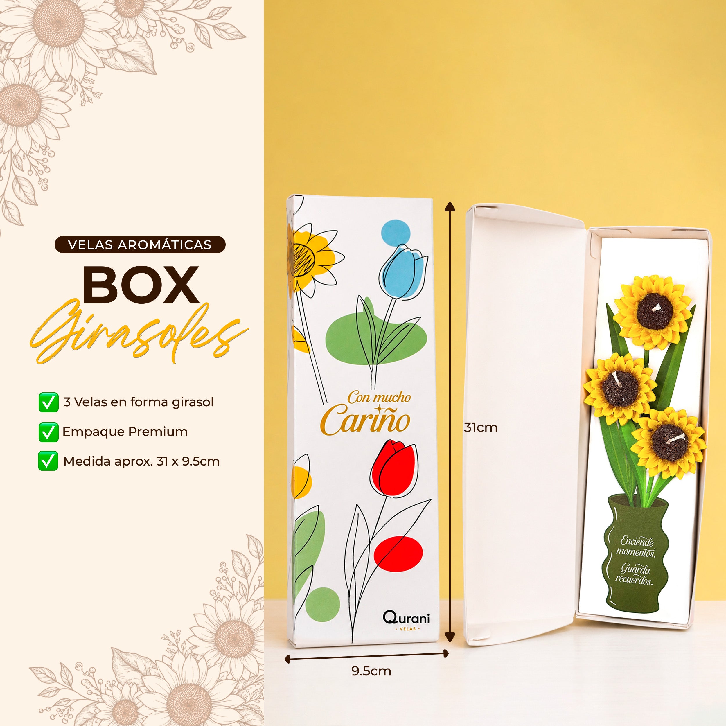 Box de Velas – 3 Girasoles