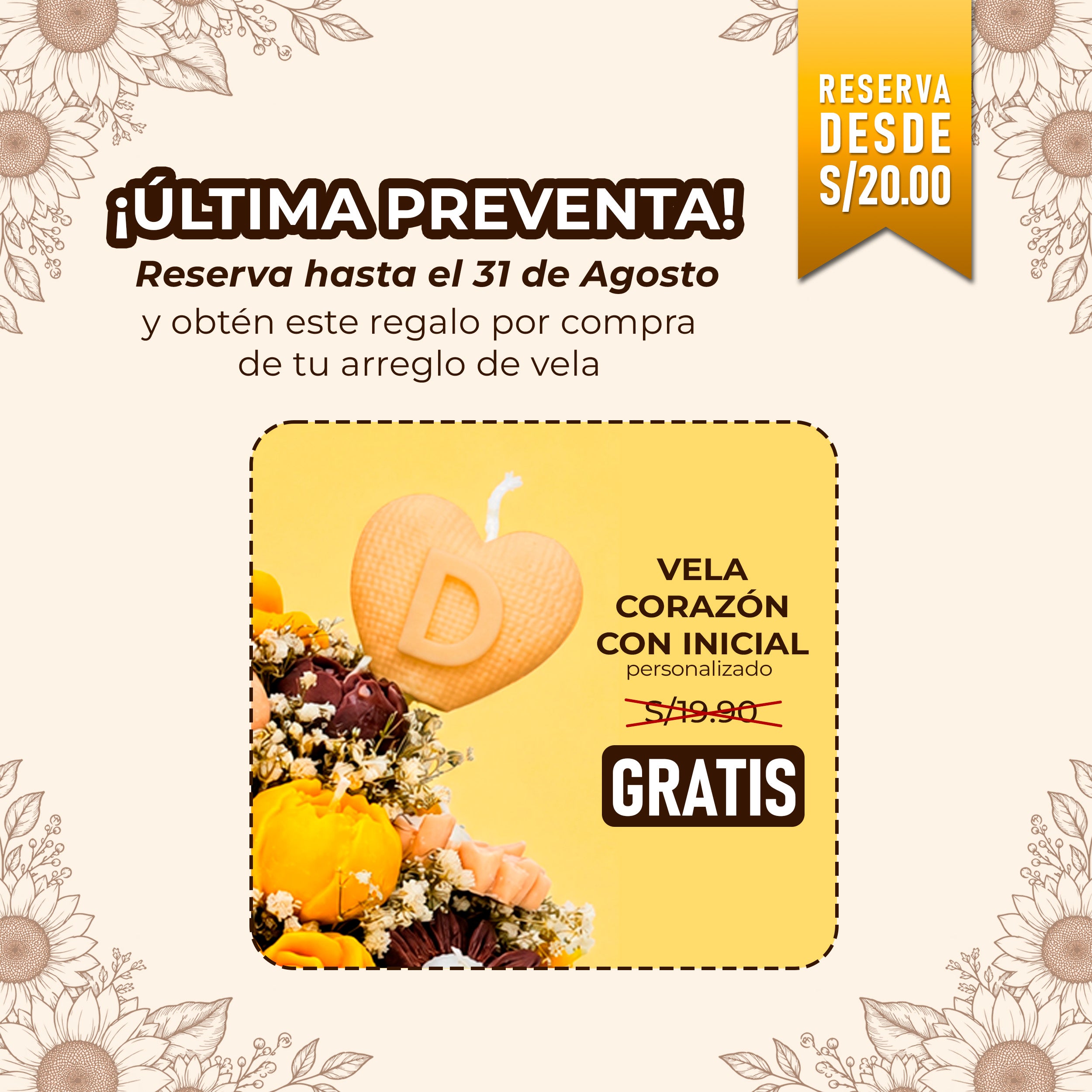Arreglo de velas Bombón Rayito de Sol