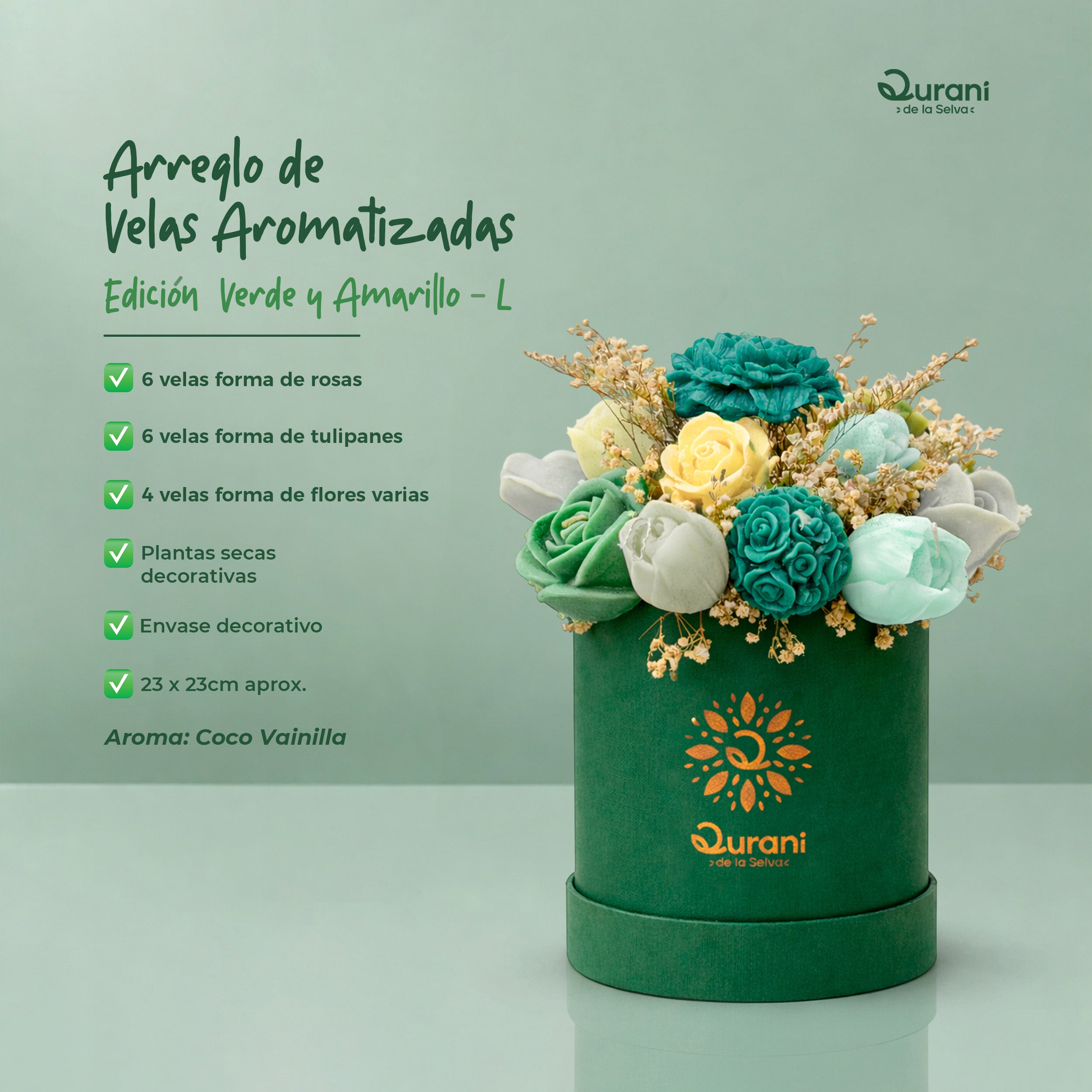 Arreglo de Velas Verde y Amarillo