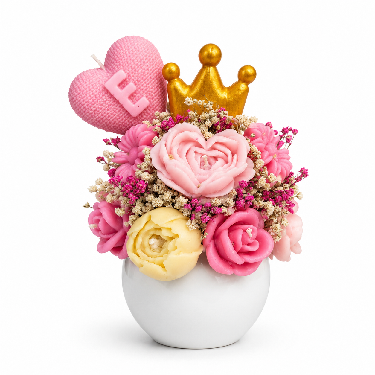 Arreglo de velas inspirado en Aurora en tonos rosa empolvado y champagne
