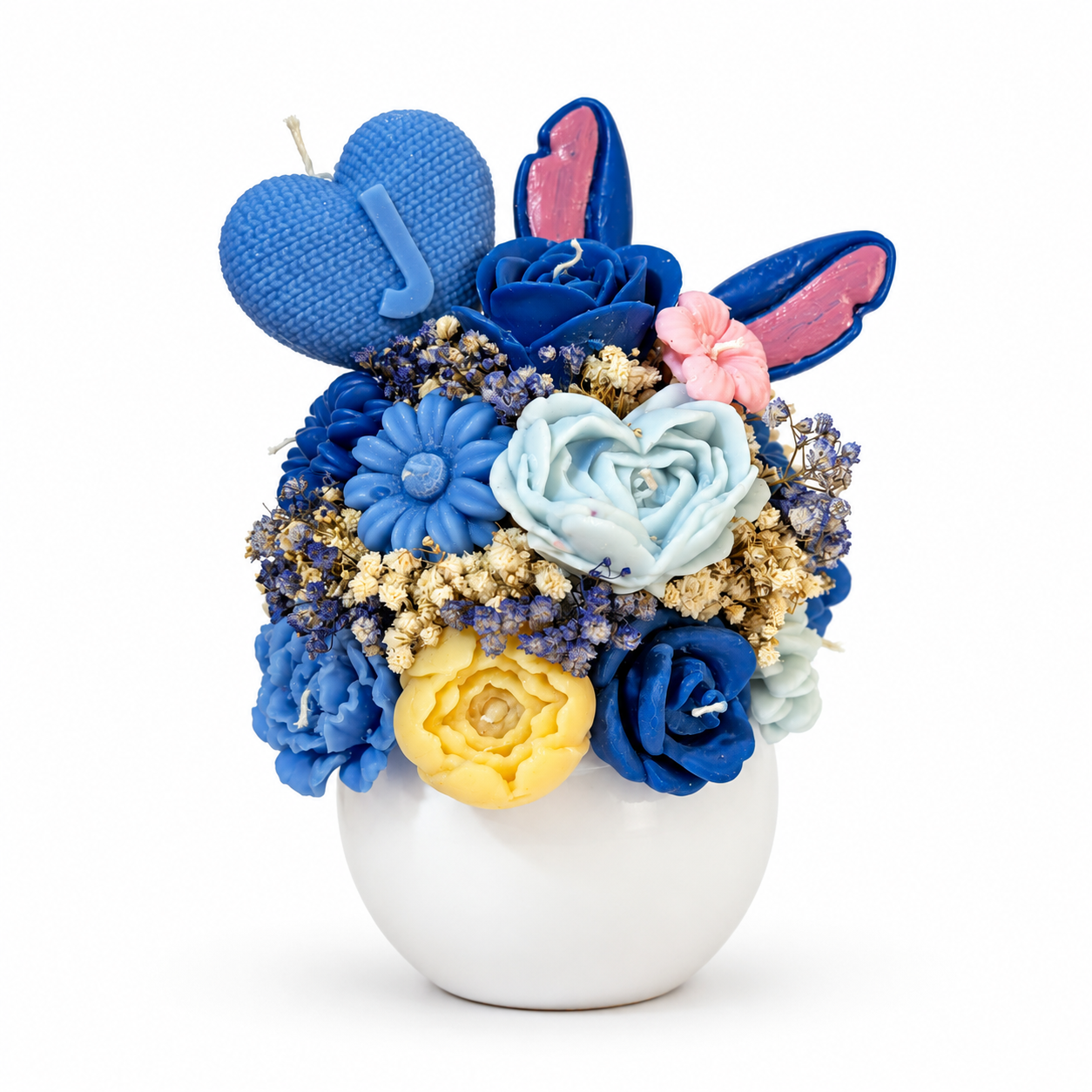 Arreglo de velas inspirado en Stitch en tonos azules y rosa coral