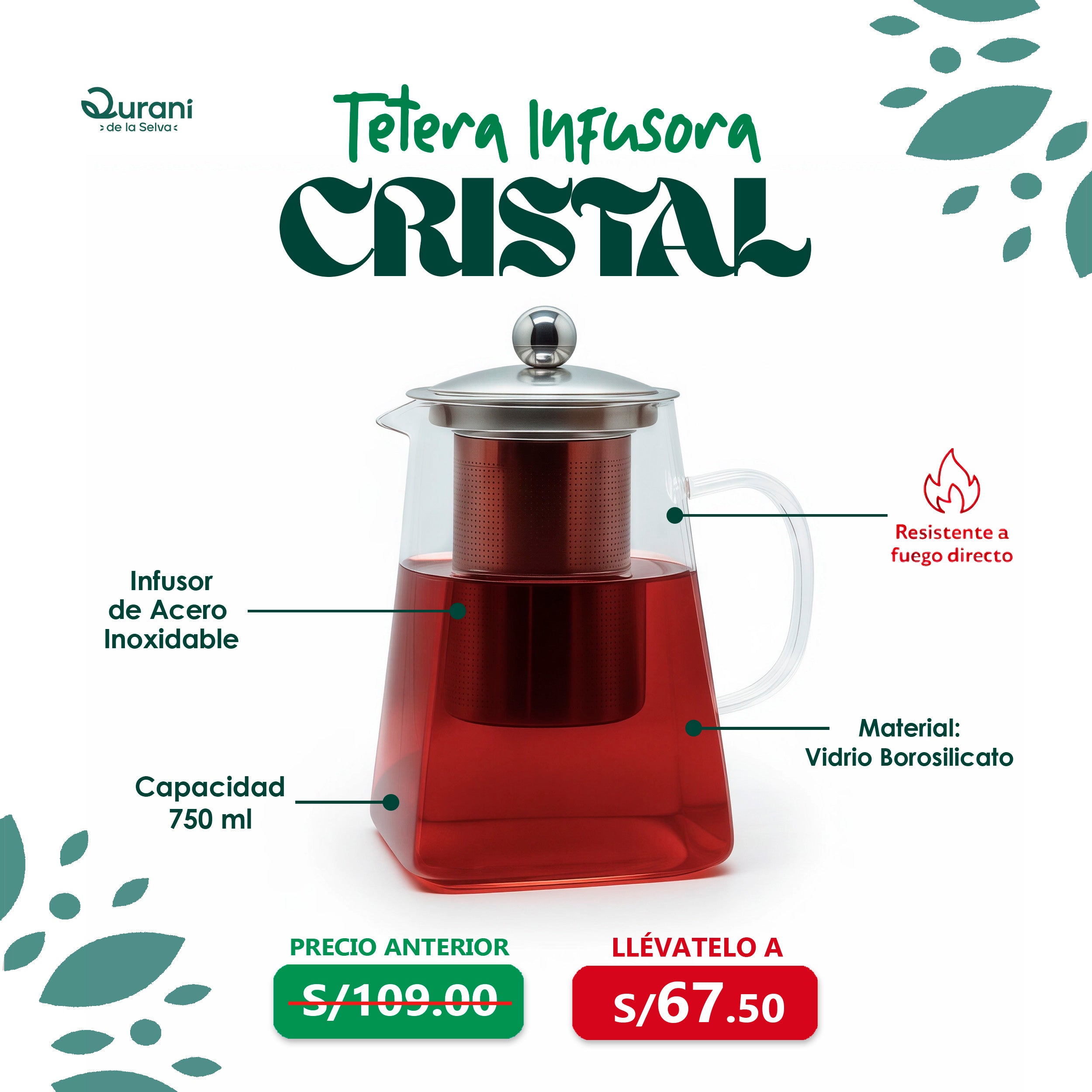 Tetera infusora Cristal 750ml