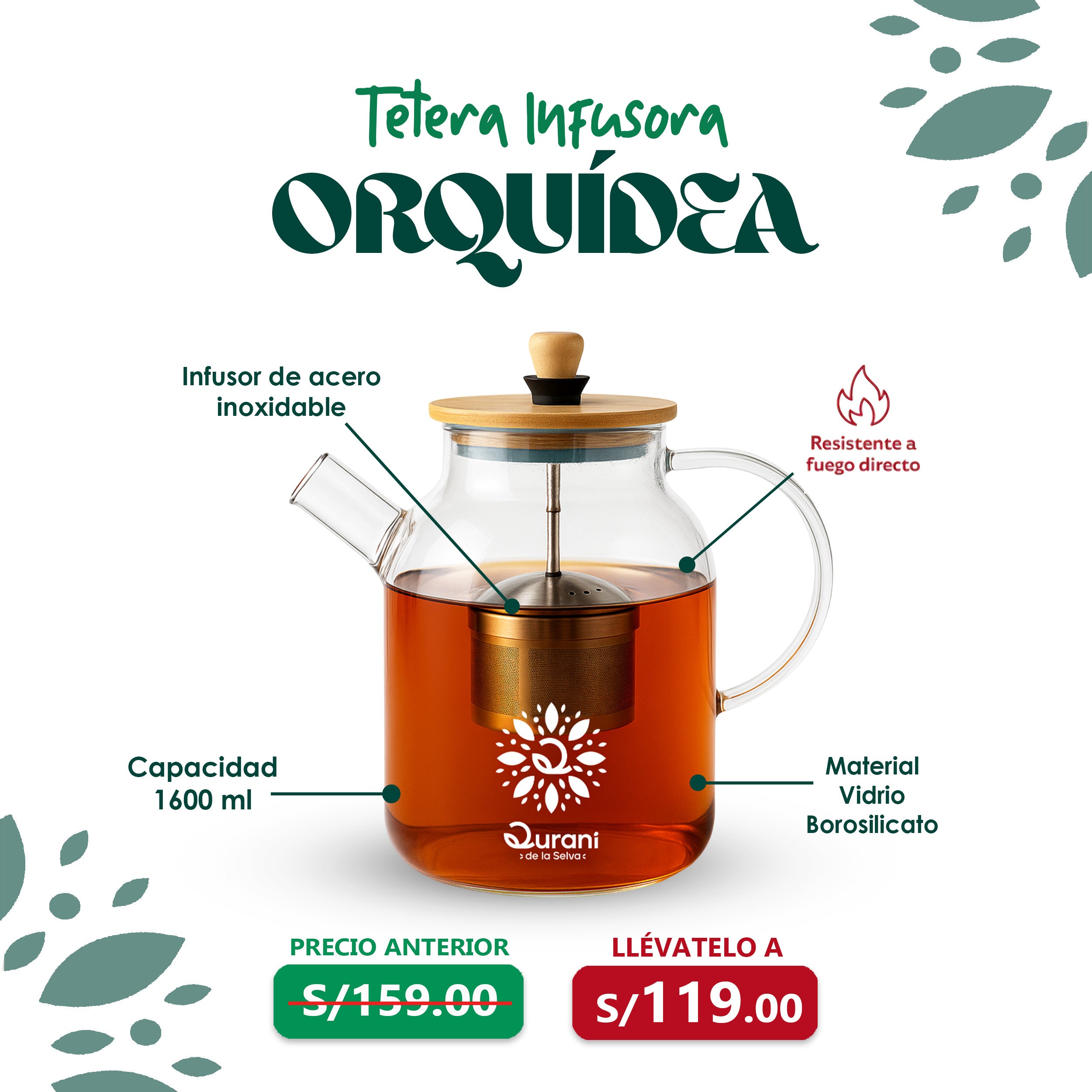 Tetera infusora Orquídea 1600ml